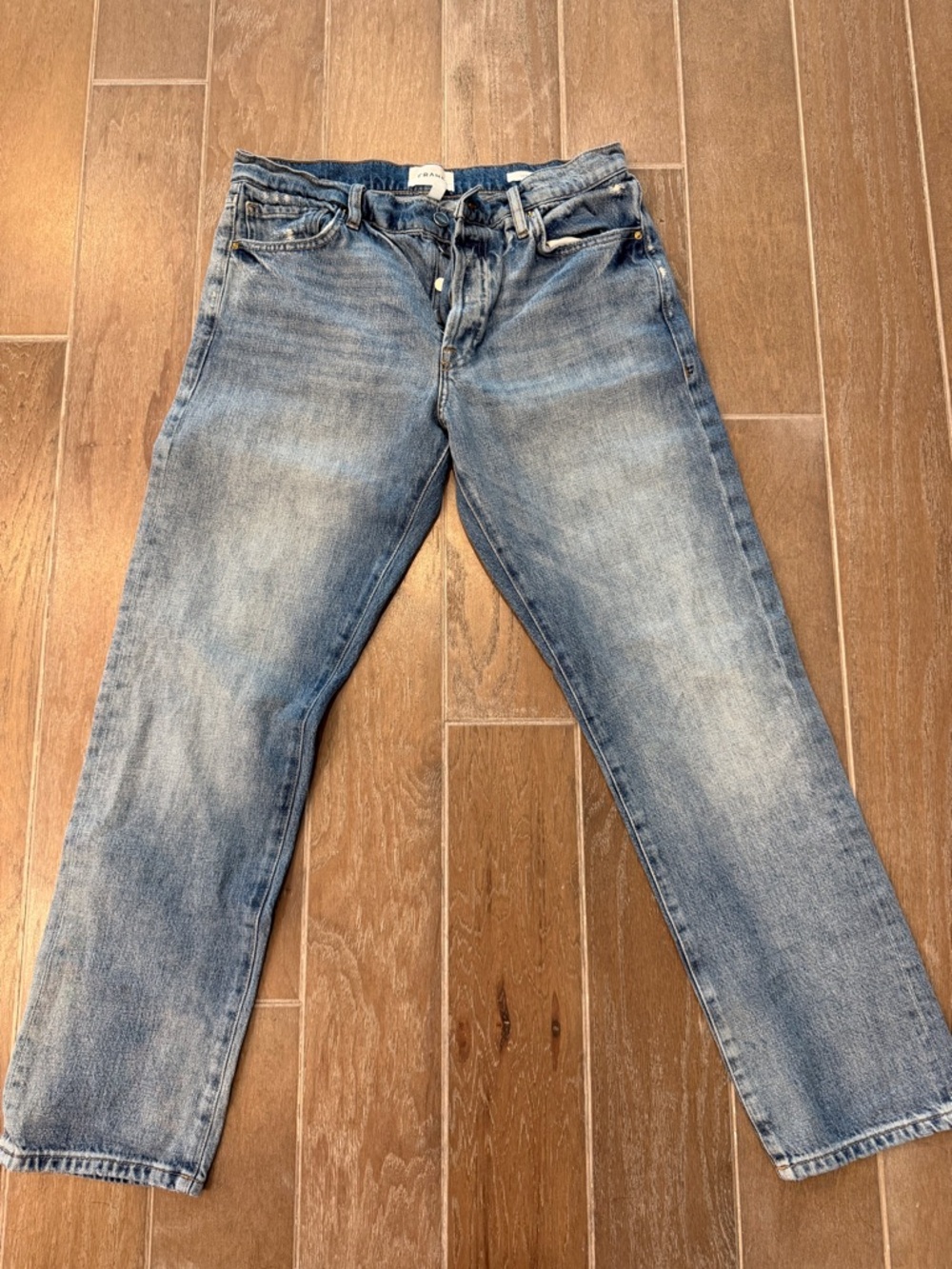 Frame Denim Light Blue Straight-Leg Jeans with Contrast Stitching